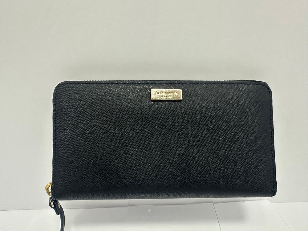 Kate Spade New York Black Saffiano Zip Around Continental Wallet Gold Hardware